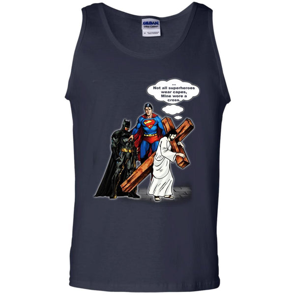Christian Jesus T shirts Batman Superman Not All Superheroes Wear Capes Mine Wore A Cross Hoodies Sweatshirts