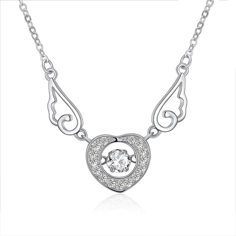 S925 Silver Necklace Heart Shaped Wings Necklace